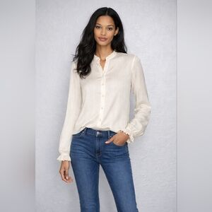 NWT Kobi Halperin Cream Ruffle-Trim Button Blouse